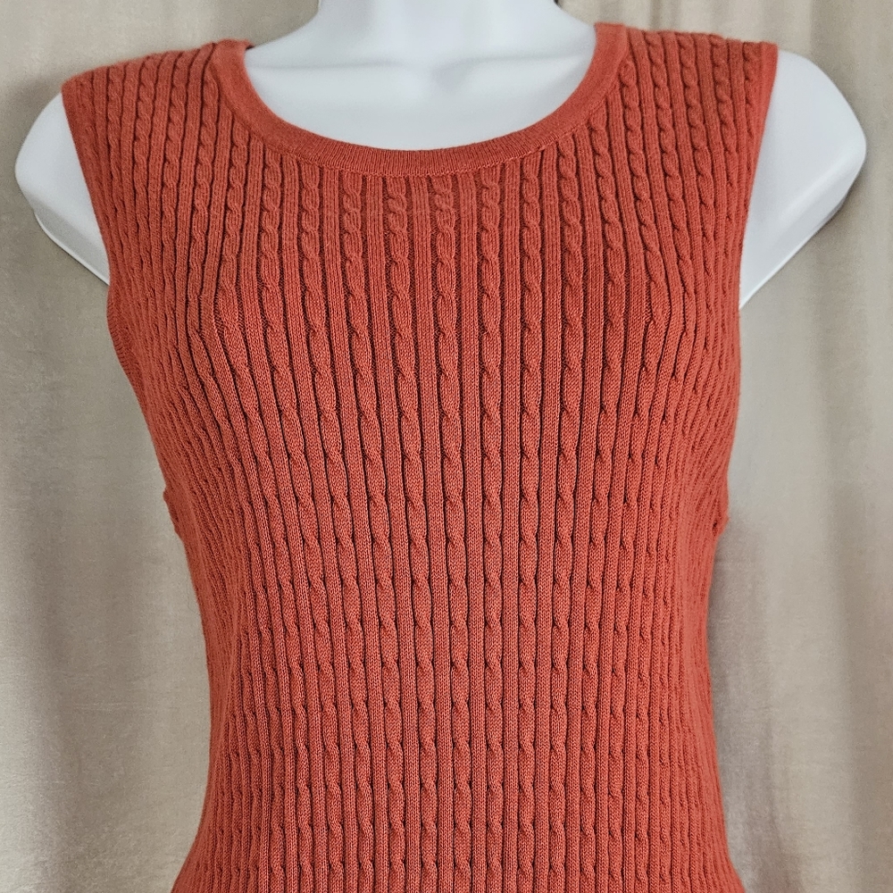NWOT Jeanne Pierre orange cable knit sleeveless sweater shell Womens Large - Picture 3 of 5